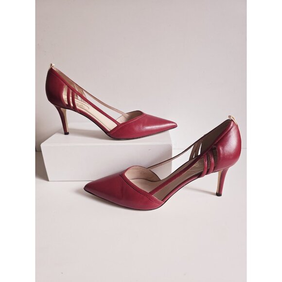 SJP Sarah Jessica Parker Pointed Toe D'Orsay Red Pump Heels Ahoes 9.5 Italy 39.5 - Picture 1 of 12